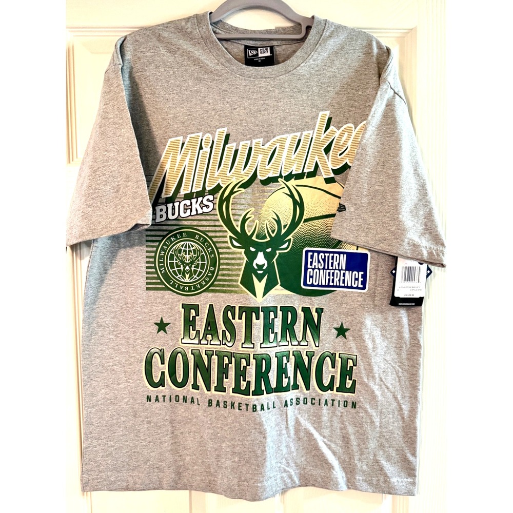 New Era Men's Size Medium Milwaukee Bucks Eastern Conference Ash Gray T-shirt